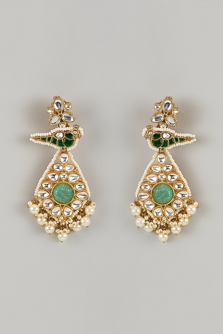 Gold Finish Pachi Kundan Polki Bird Dangler Earrings by JewelTreeTz at Pernia's Pop Up Shop