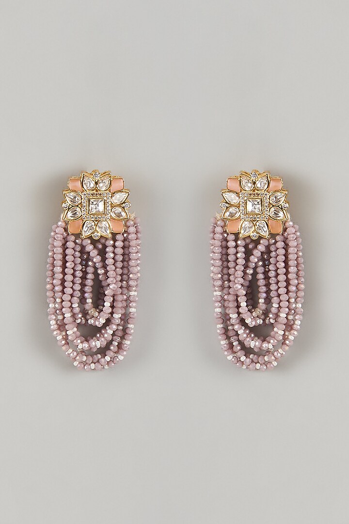 Gold Finish Moissanite Polki & Pink Agate Crystal Tassel Dangler Earrings by JewelTreeTz at Pernia's Pop Up Shop
