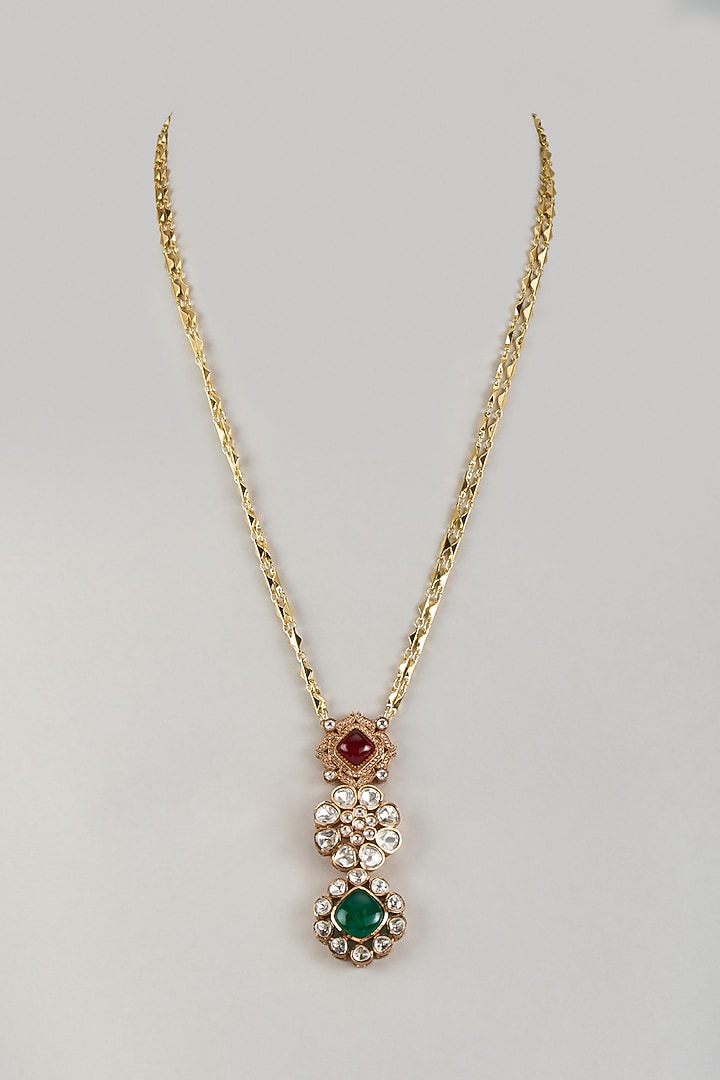 Gold Finish Moissanite Polki & Stone Long Pendant Necklace by JewelTreeTz at Pernia's Pop Up Shop