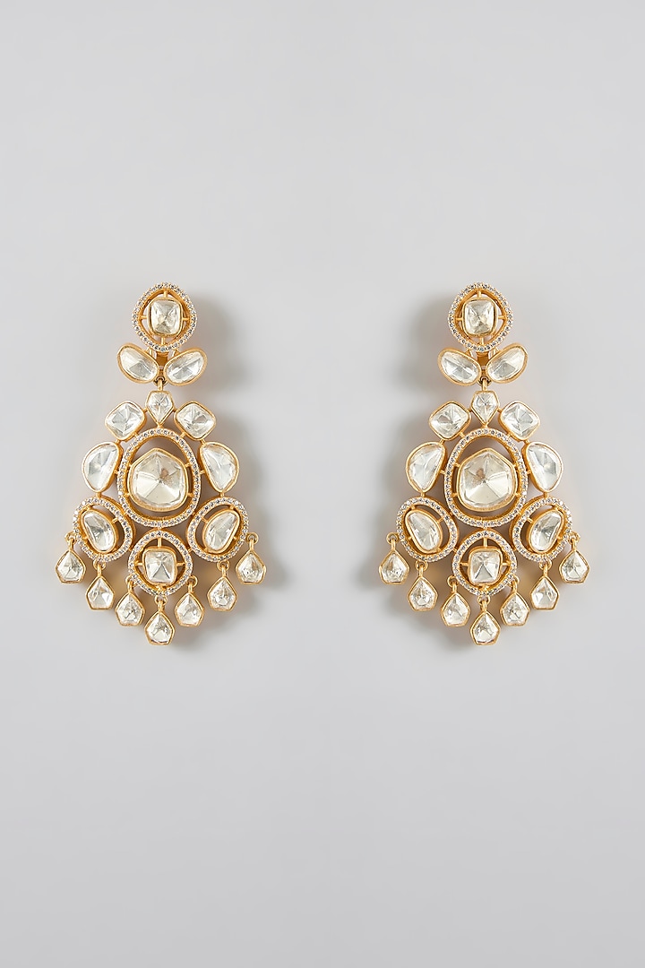 Gold Finish Kundan Polki Chandbali Earrings by JewelTreeTz at Pernia's Pop Up Shop