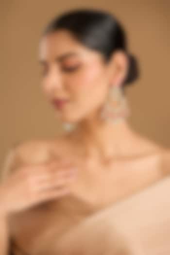 Gold Finish Kundan Polki & Pink Stone Chandbali Earrings by JewelTreeTz at Pernia's Pop Up Shop