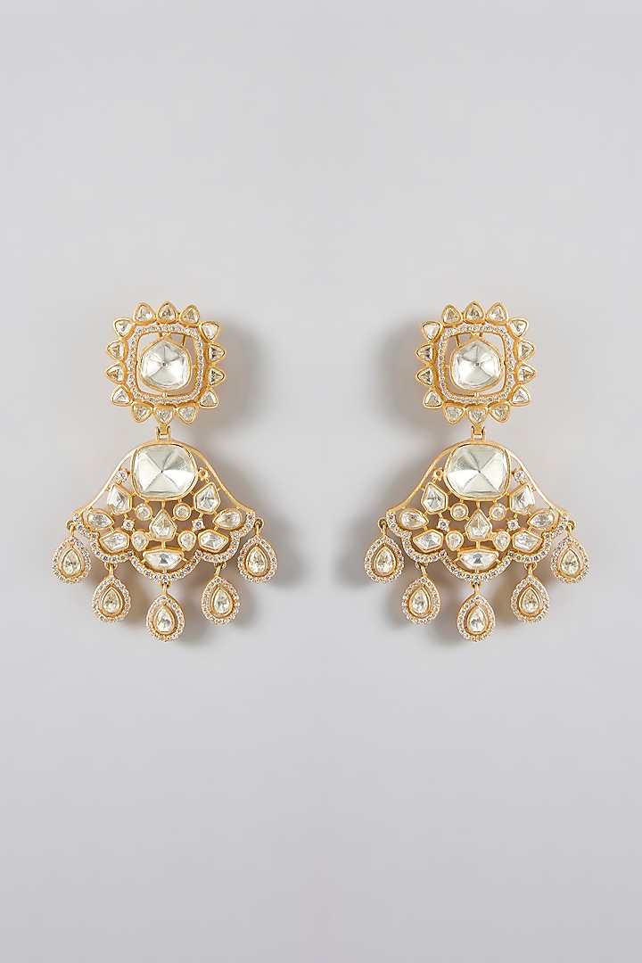 Gold Finish Kundan Polki Chandbali Earrings by JewelTreeTz at Pernia's Pop Up Shop