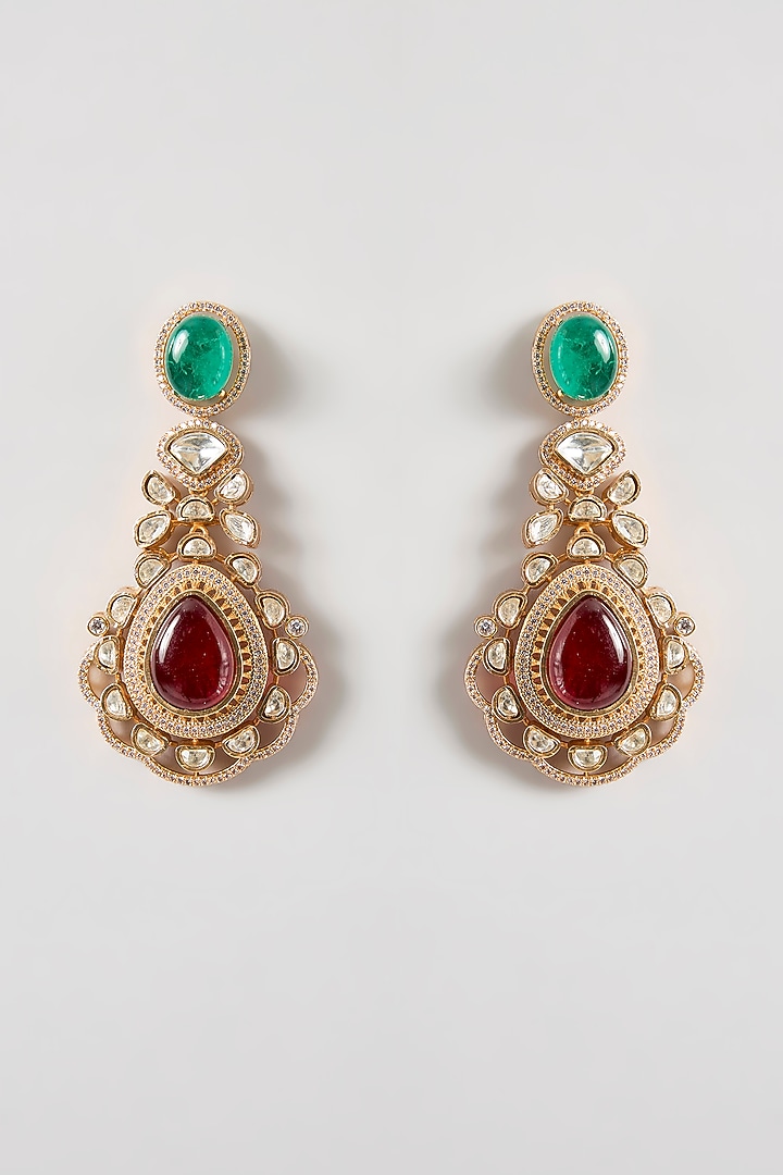 Rose Gold Finish Kundan Polki & Navratna Stone Long Necklace Set by JewelTreeTz at Pernia's Pop Up Shop