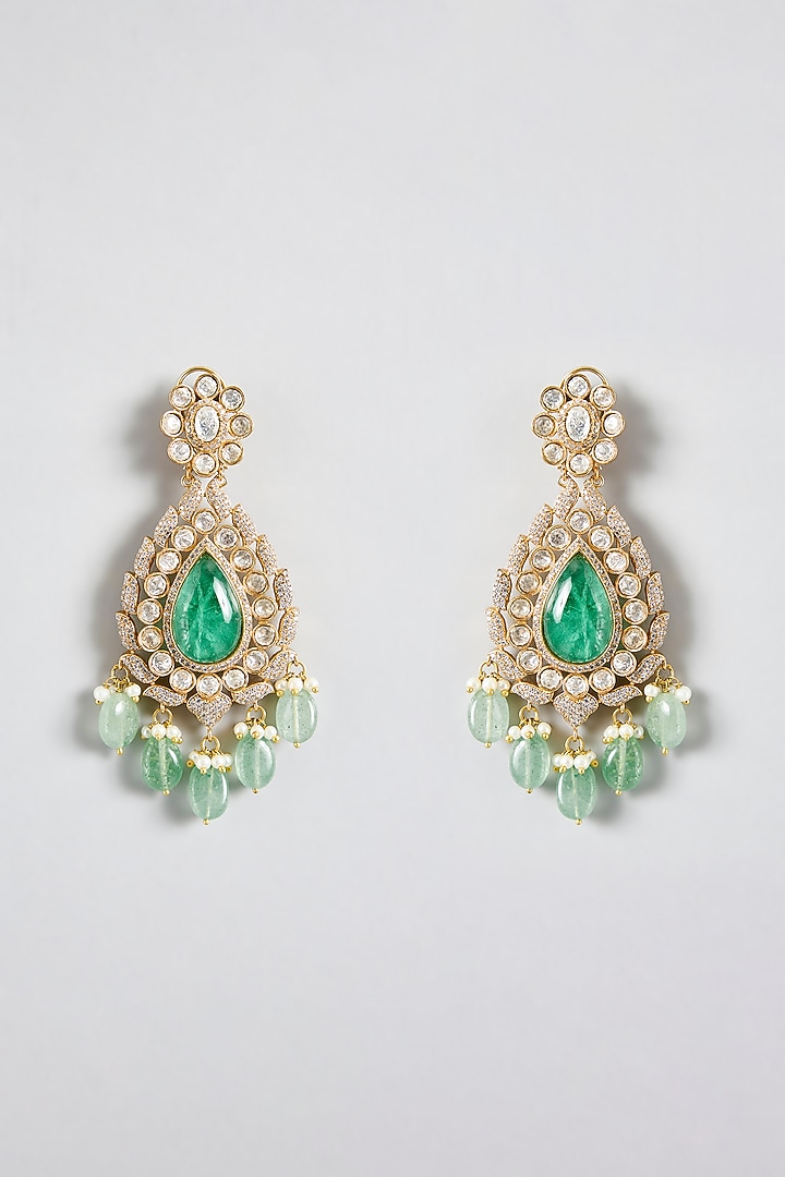 Two-Tone Finish Kundan Polki & Green Stone Choker Necklace Set by JewelTreeTz at Pernia's Pop Up Shop