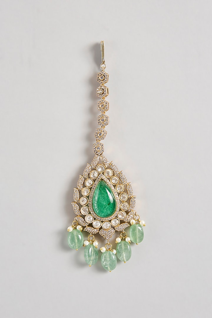 Two-Tone Finish Kundan Polki & Green Stone Choker Necklace Set by JewelTreeTz at Pernia's Pop Up Shop