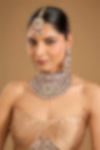 Gold Finish Kundan Polki & Green Stone Choker Necklace Set by JewelTreeTz at Pernia's Pop Up Shop