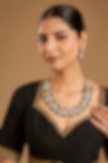 Two-Tone Finish Kundan Polki & Emerald Stone Necklace Set by JewelTreeTz at Pernia's Pop Up Shop