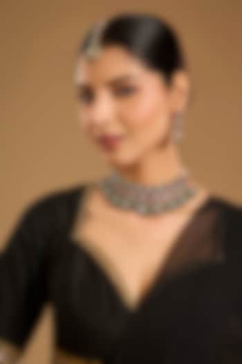 Two-Tone Finish Kundan Polki & Multi-Colored Stone Choker Necklace Set by JewelTreeTz at Pernia's Pop Up Shop