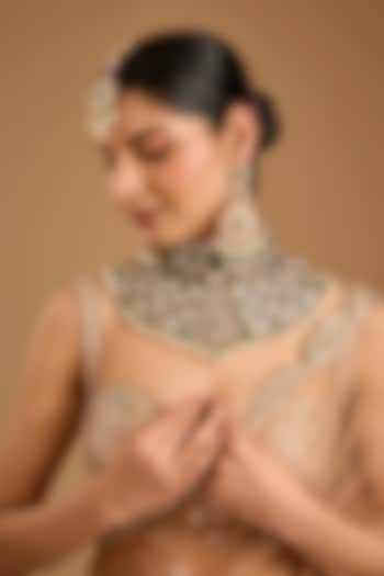 Gold Finish Kundan Polki & Emerald Stone Choker Necklace Set by JewelTreeTz at Pernia's Pop Up Shop