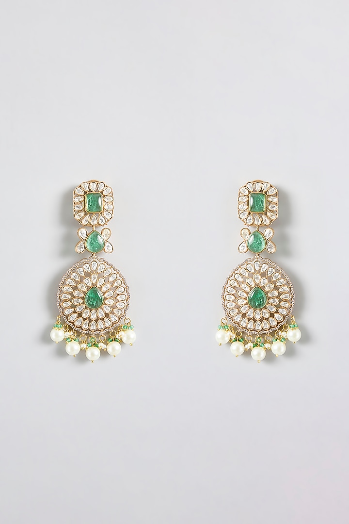 Gold Finish Kundan Polki & Emerald Stone Choker Necklace Set by JewelTreeTz at Pernia's Pop Up Shop