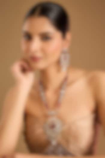 Gold Finish Kundan Polki & Ruby Stone Long Necklace Set by JewelTreeTz at Pernia's Pop Up Shop