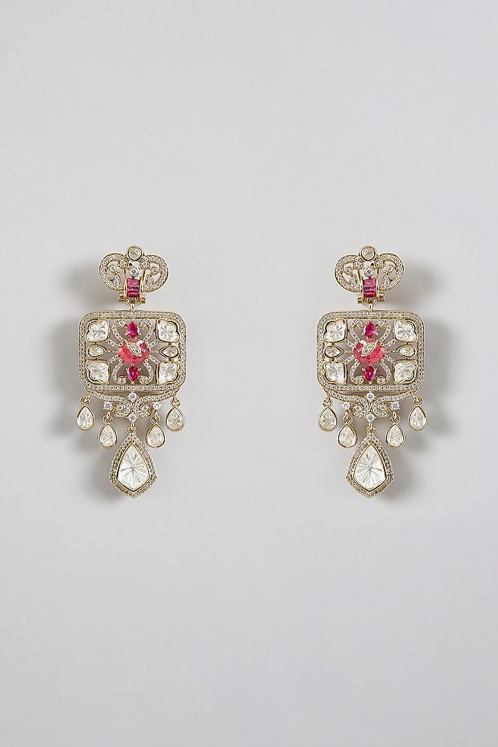 Gold Finish Kundan Polki & Ruby Stone Long Necklace Set by JewelTreeTz at Pernia's Pop Up Shop