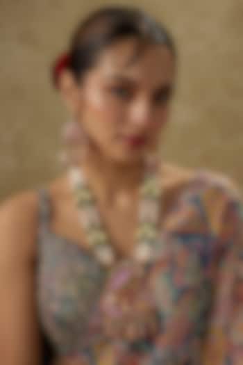 Gold Finish Pearl & Emerald Agate Beaded Long Temple Necklace Set by JewelTreeTz at Pernia's Pop Up Shop