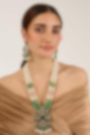 Two-Tone Finish Pearl & Green Aventurine Beaded Long Necklace Set by JewelTreeTz at Pernia's Pop Up Shop