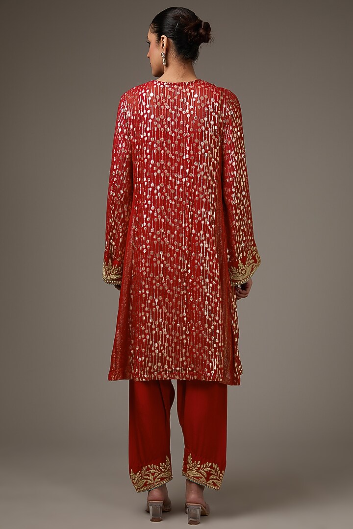 Red Georgette Machine Work Kurta Set by Jyoti Bansal at Pernia's Pop Up Shop