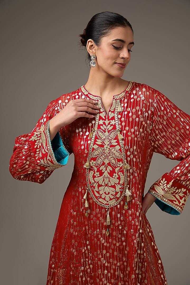 Red Georgette Machine Work Kurta Set by Jyoti Bansal at Pernia's Pop Up Shop