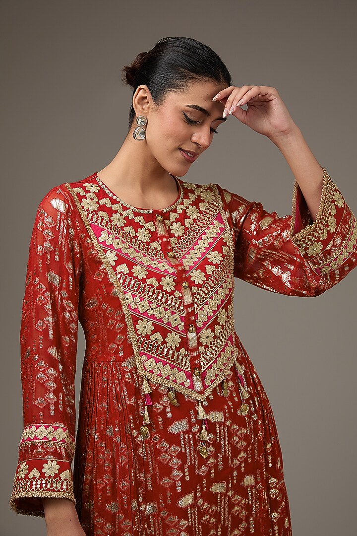 Red Georgette Machine Work Kurta Set by Jyoti Bansal at Pernia's Pop Up Shop