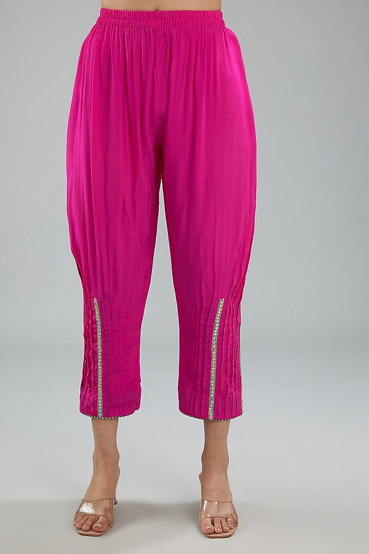 Camellia Rose Pink Lurex Woven Georgette Dori Machine Embroidered Kurta Set by Jyoti Bansal at Pernia's Pop Up Shop