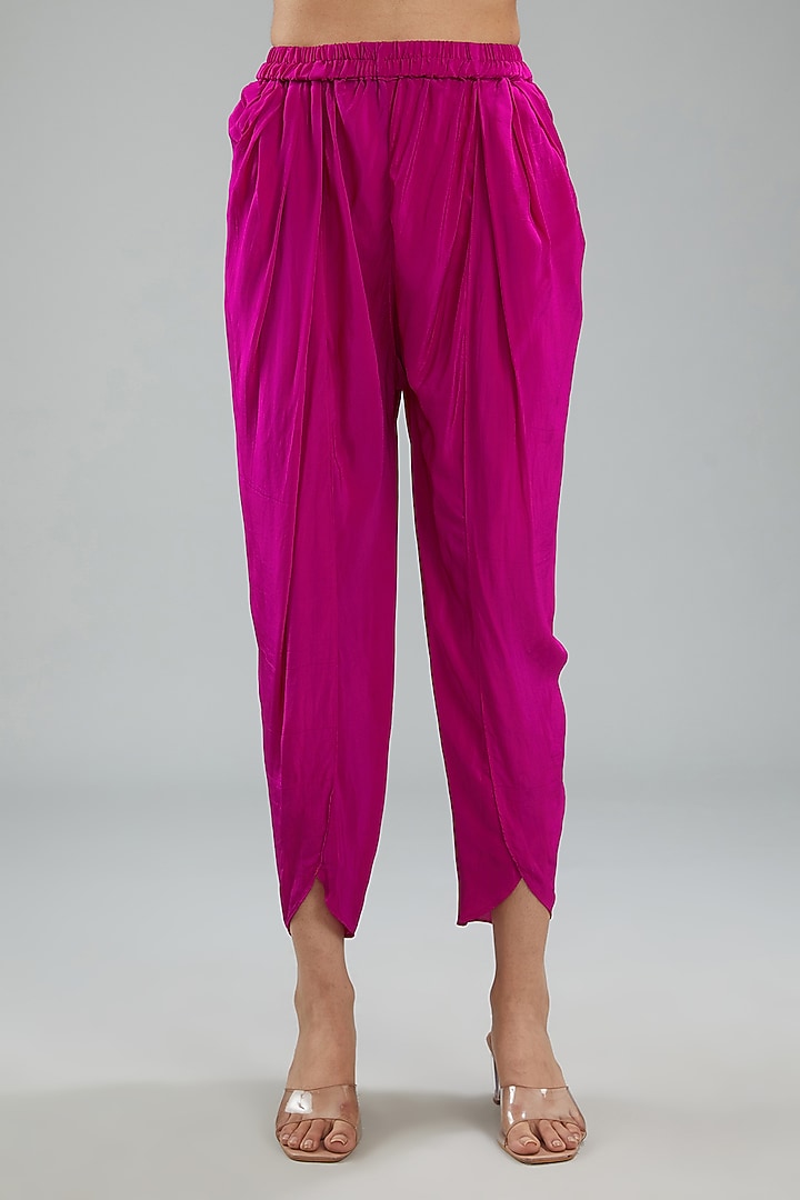 Fuchsia Pink Lurex Woven Georgette Dori Machine Embroidered Kurta Set by Jyoti Bansal at Pernia's Pop Up Shop