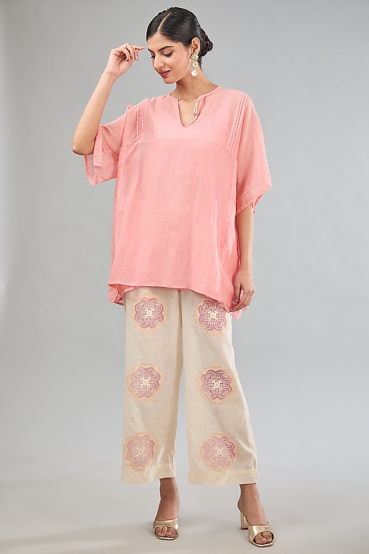 Peach Chanderi Cotton Silk Tunic by Jyoti Bansal