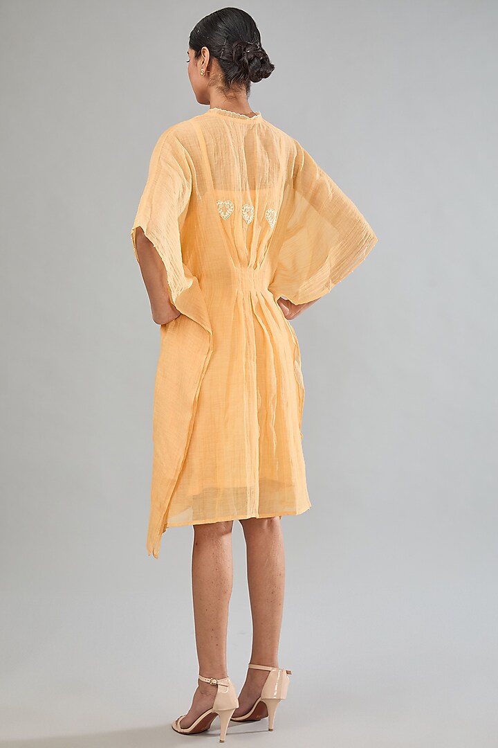 Yellow Mul Chanderi Embroidered Kaftan by Jyoti Bansal at Pernia's Pop Up Shop