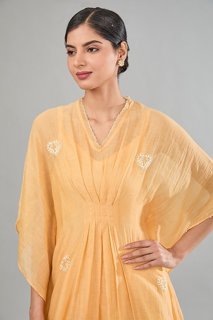 Yellow Mul Chanderi Embroidered Kaftan by Jyoti Bansal at Pernia's Pop Up Shop