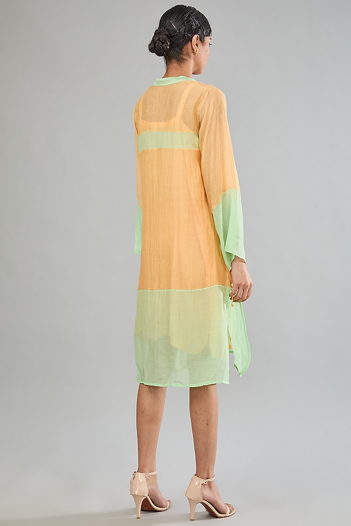 Yellow & Green Mul Chanderi Machine Embroidered Tunic by Jyoti Bansal at Pernia's Pop Up Shop