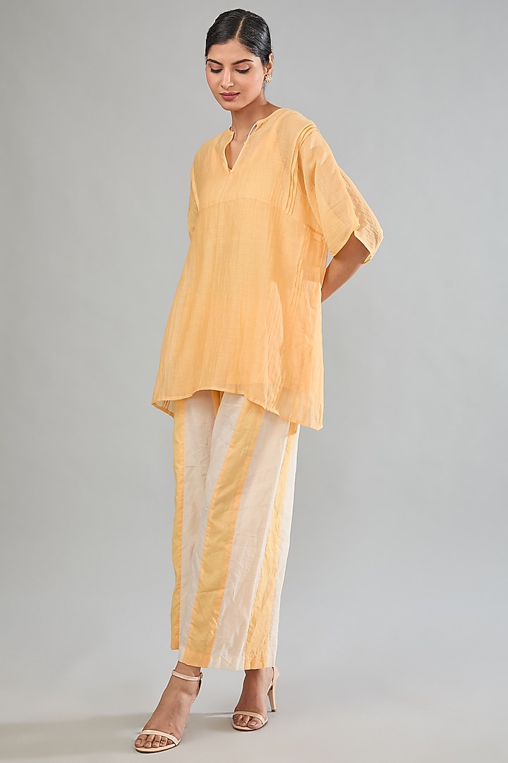 Yellow Chanderi Cotton Silk Tunic by Jyoti Bansal
