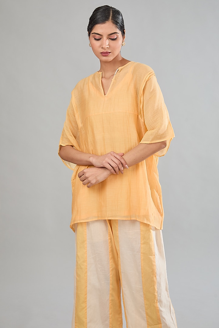 Yellow Chanderi Cotton Silk Tunic by Jyoti Bansal at Pernia's Pop Up Shop