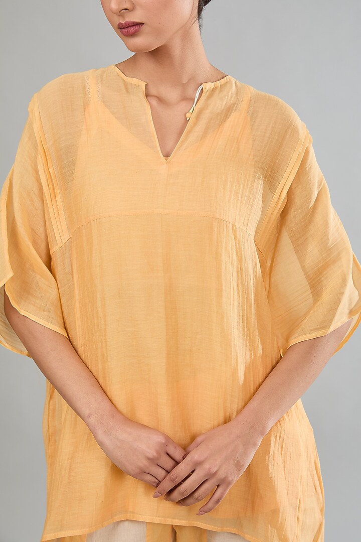 Yellow Chanderi Cotton Silk Tunic by Jyoti Bansal at Pernia's Pop Up Shop