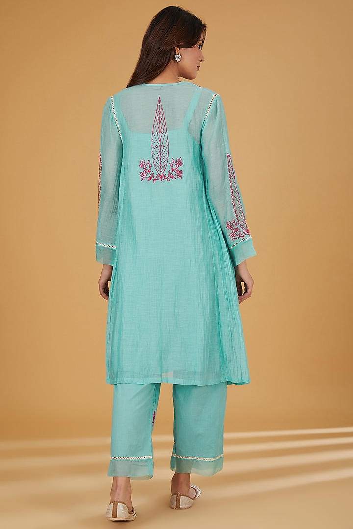 Firoza Mul Chanderi Pleated Kurta Set by Jyoti Bansal at Pernia's Pop Up Shop