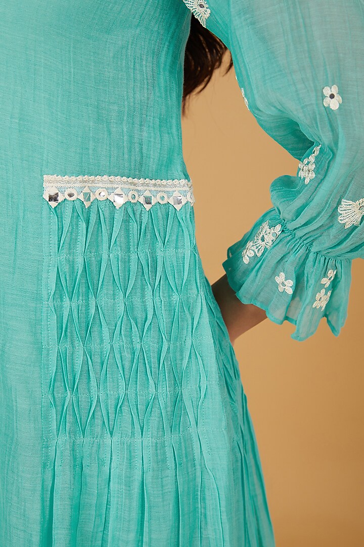 Tiffany Blue Mul Chanderi Embroidered Kurta Set by Jyoti Bansal at Pernia's Pop Up Shop