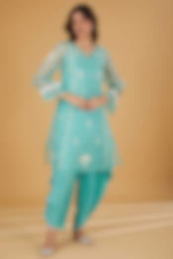 Tiffany Blue Crepe Dhoti Set by Jyoti Bansal at Pernia's Pop Up Shop