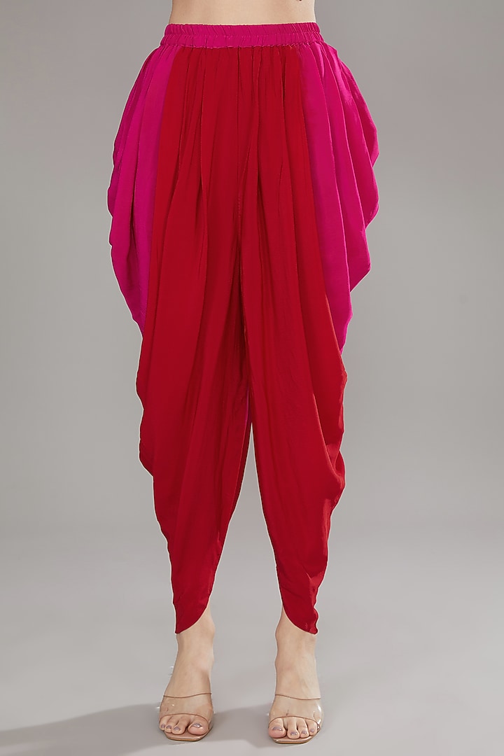 Red & Pink Ombre Natural Crepe Tie-Dye & Gota Embroidered Kurta Set by Jyoti Bansal at Pernia's Pop Up Shop