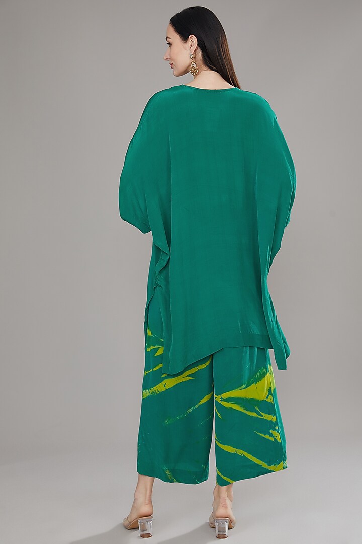 Deep Green Ombre Natural Crepe Tie-Dye Kurta Set by Jyoti Bansal at Pernia's Pop Up Shop