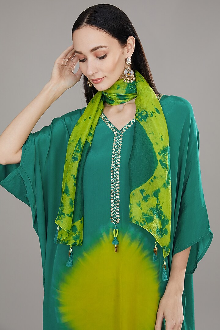 Deep Green Ombre Natural Crepe Tie-Dye Kurta Set by Jyoti Bansal at Pernia's Pop Up Shop