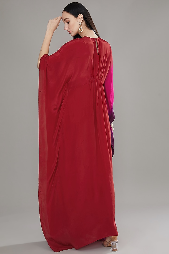 Pink & Red Natural Crepe Mirror Embroidered Kaftan by Jyoti Bansal at Pernia's Pop Up Shop