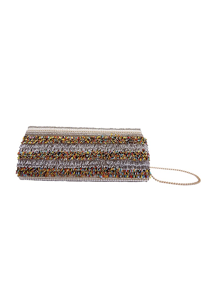 Silver Hand Embroidered Clutch by Jyo Das Accessories at Pernia's Pop Up Shop