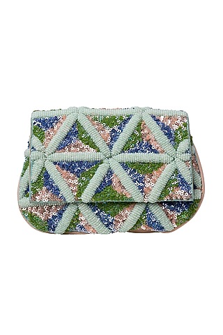 Powder Blue Hand Embroidered Clutch by Jyo Das Accessories