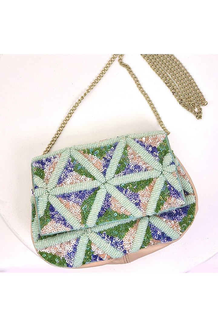 Powder Blue Hand Embroidered Clutch by Jyo Das Accessories at Pernia's Pop Up Shop