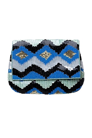 Cobalt Blue Hand Embroidered Clutch by Jyo Das Accessories