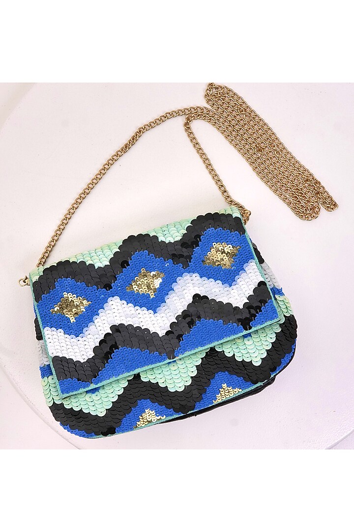 Cobalt Blue Hand Embroidered Clutch by Jyo Das Accessories at Pernia's Pop Up Shop