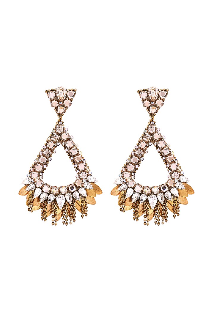 Gold Glass Crystal & Beaded Dangler Earrings by Jyo Das Accessories at Pernia's Pop Up Shop