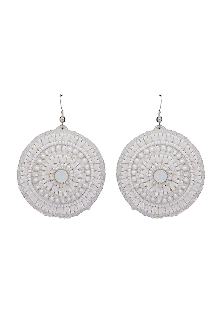 White Crystal & Bead Embroidered Dangler Earrings by Jyo Das Accessories at Pernia's Pop Up Shop