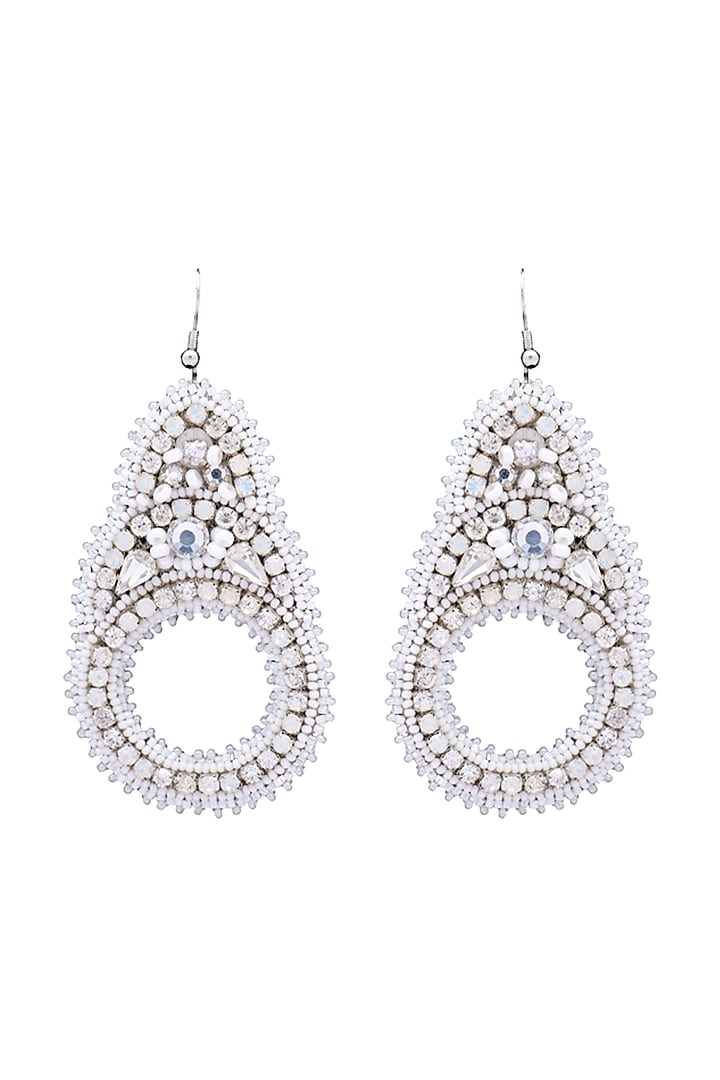 White Crystal & Pearl Dangler Earrings by Jyo Das Accessories at Pernia's Pop Up Shop