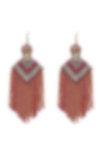Red Crystal & Bead Dangler Earrings by Jyo Das Accessories at Pernia's Pop Up Shop