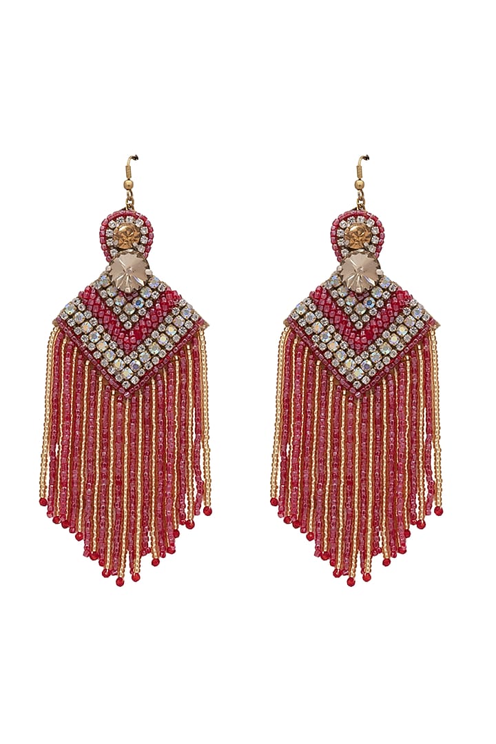 Red Crystal & Bead Dangler Earrings by Jyo Das Accessories at Pernia's Pop Up Shop