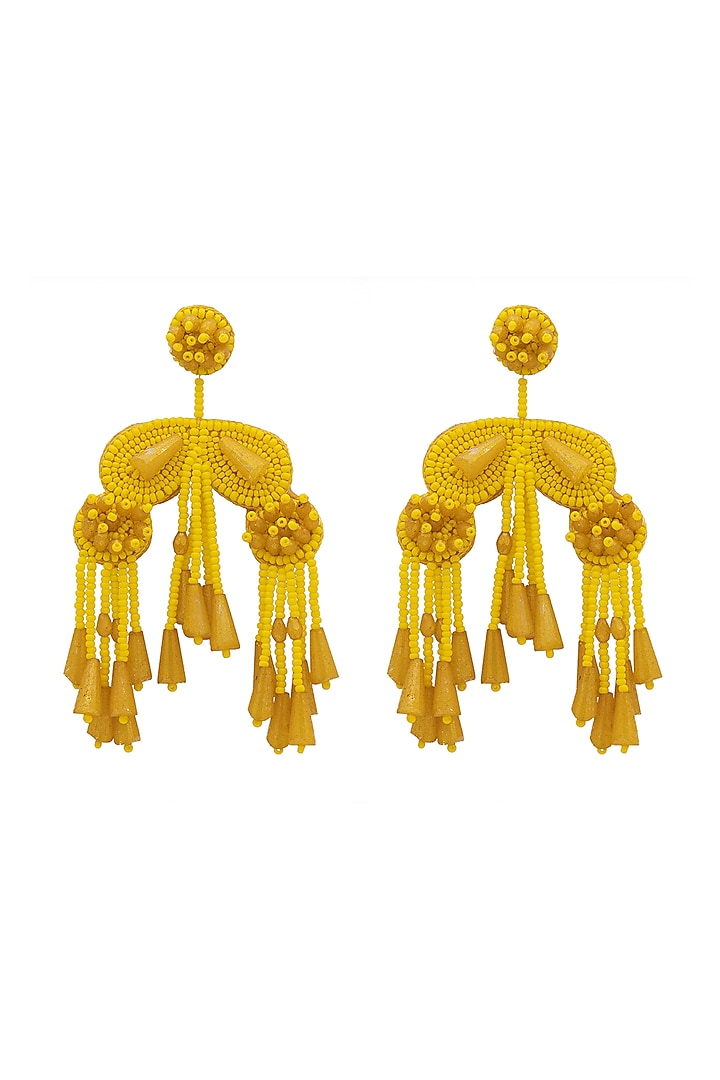 Yellow Crystal & Bead Embroidered Dangler Earrings by Jyo Das Accessories at Pernia's Pop Up Shop
