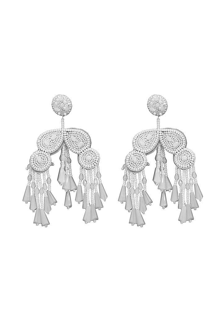 White Crystal & Bead Embroidered Dangler Earrings by Jyo Das Accessories at Pernia's Pop Up Shop