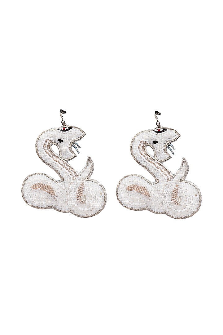White Beaded Dangler Earrings by Jyo Das Accessories at Pernia's Pop Up Shop